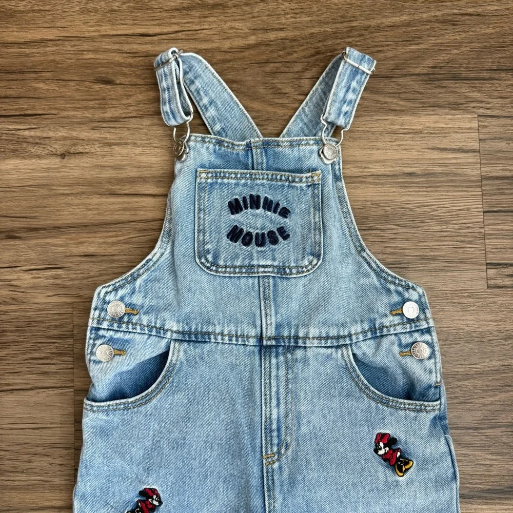 Zara x Disney Minnie Mouse All-Over Embroidered Jean Overalls Toddler 18-24M